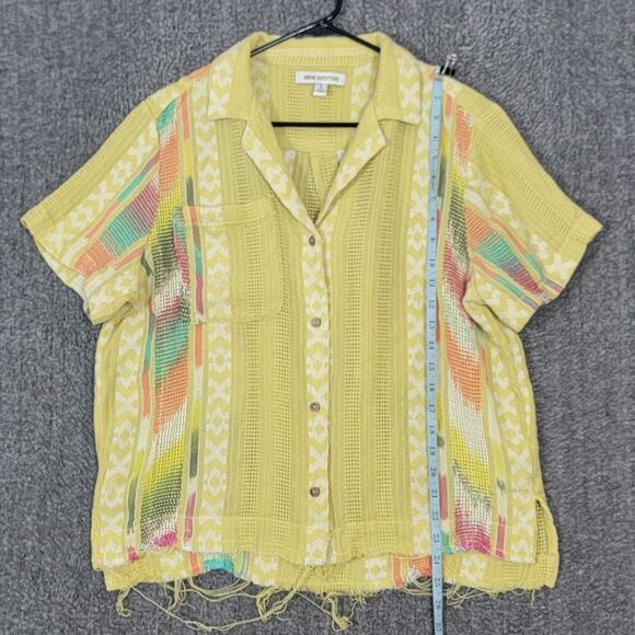 Urban Outfitters Shirt Womens L Yellow Short Sleeve Boxy Button Up Frayed Hem - Picture 3 of 11